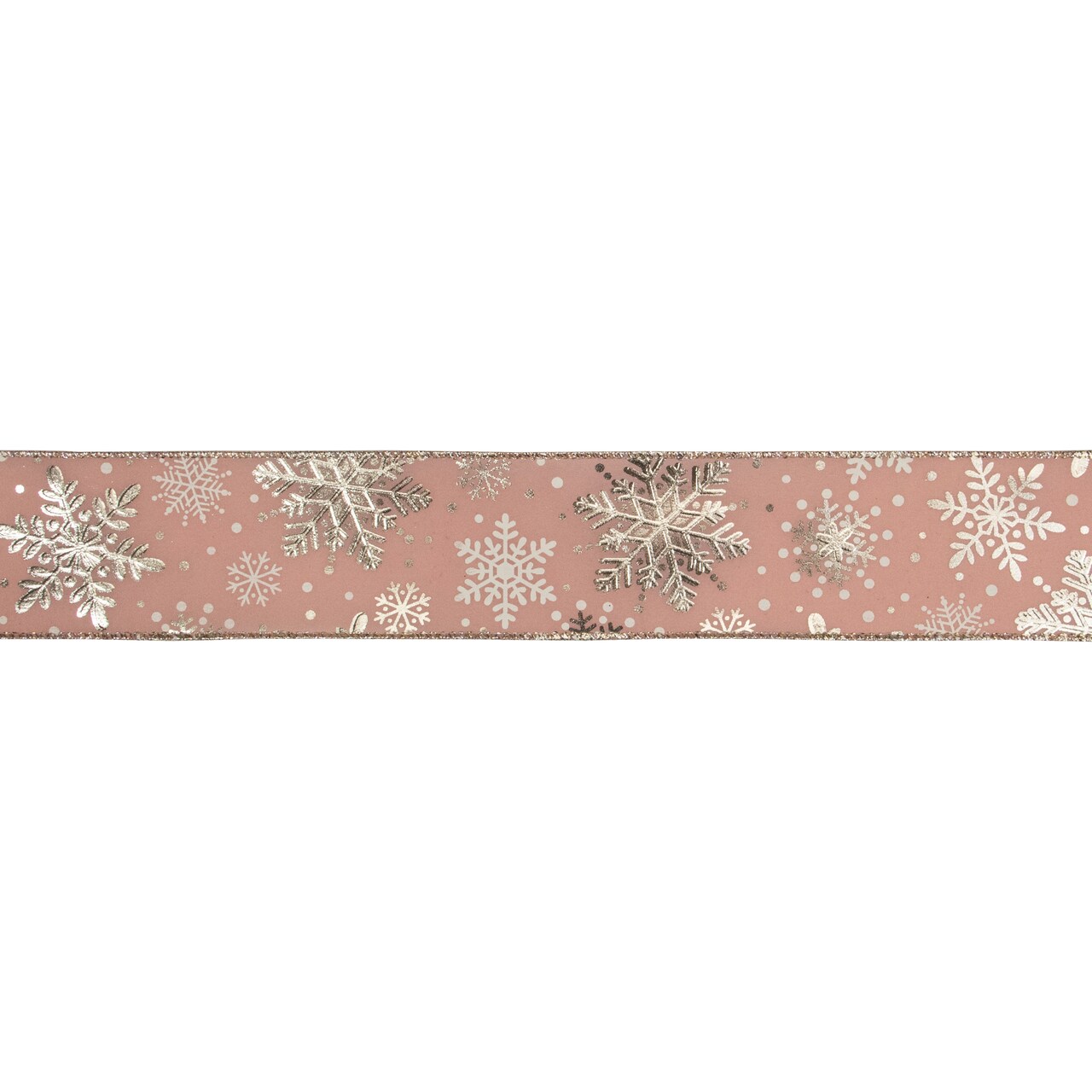 Northlight Pink and Gold Snowflake Christmas Wired Craft Ribbon 2.5" x 10 Yards